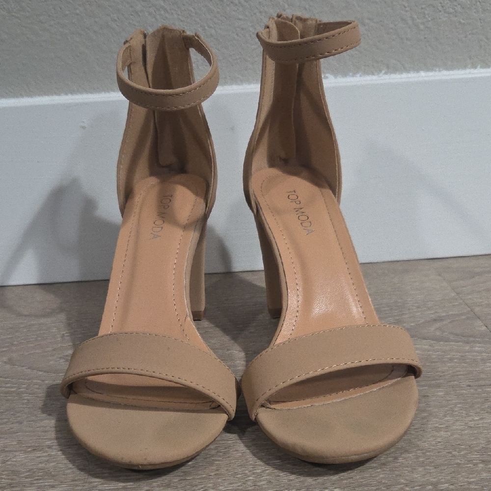 TOP Moda Tan Ankle Strap Heels